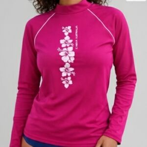 C Wear Australia Magenta Long Sleeve Rash Guard Swim Top Size 14 Floral Graphic